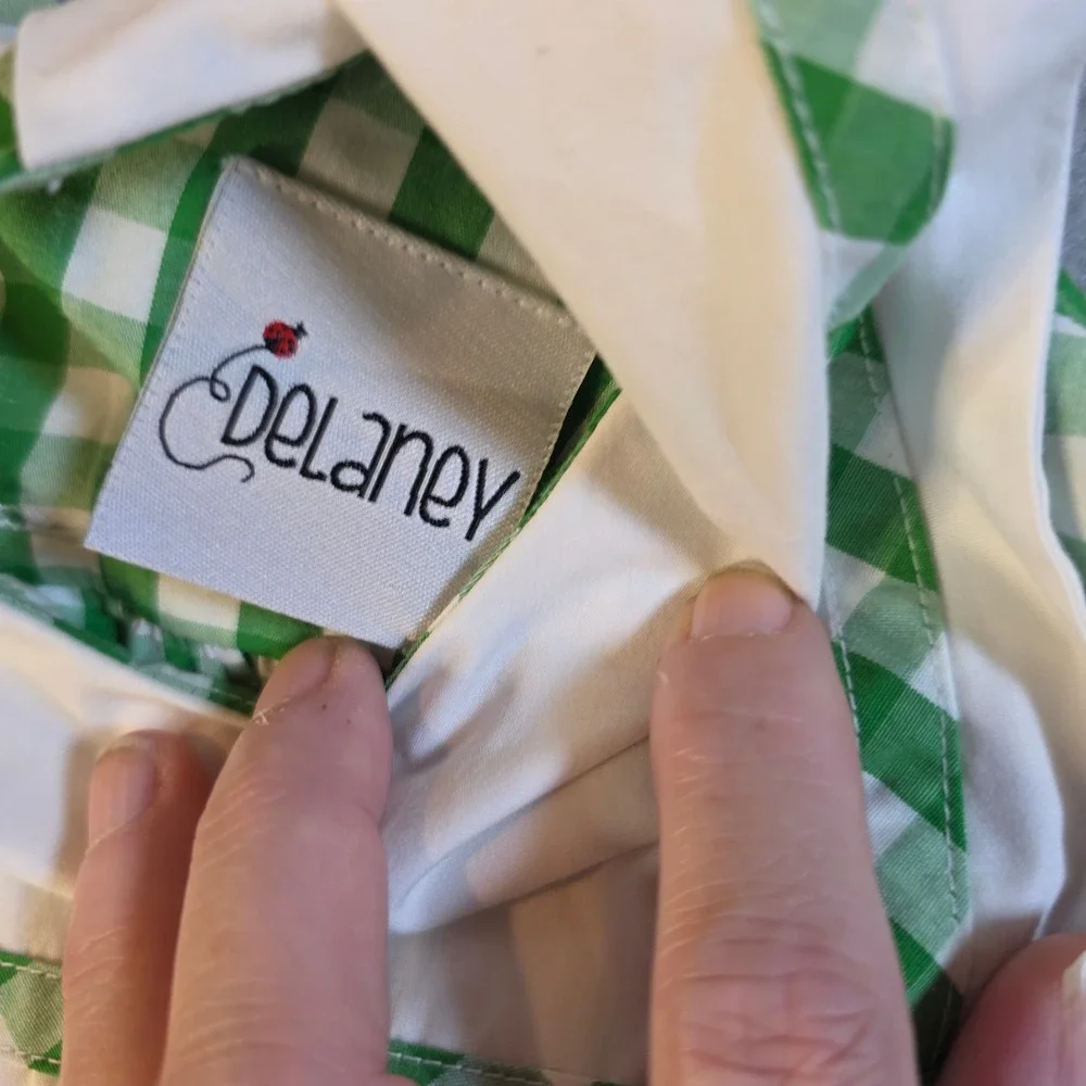 Delaney Girls Green White Gingham Check Long Sleeve Dress Peter Pan Collar 4T